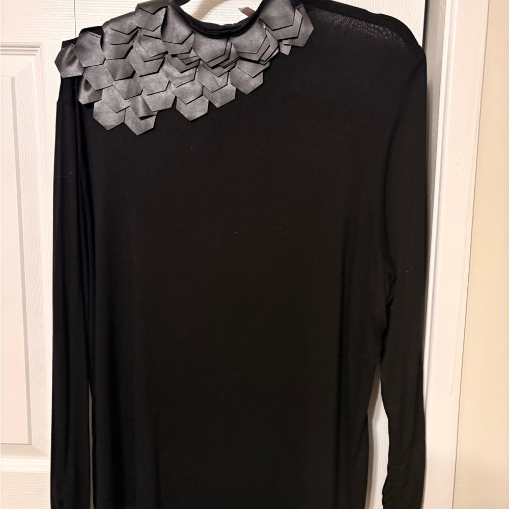 Black Embellished Neck Long Sleeve Top